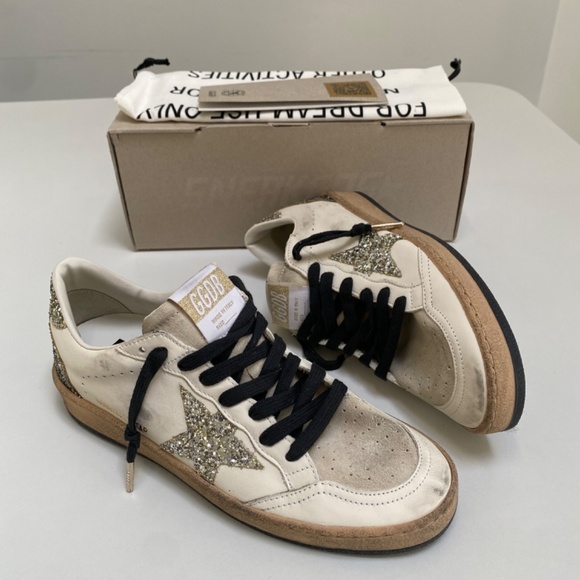 Golden Goose Ball Star Sneaker Leather/Seedpearl/Platinum Glitter 38 New in Box - Picture 9 of 12